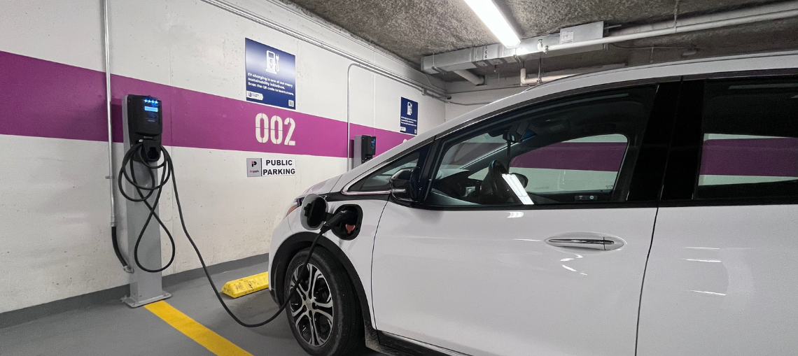 Electric car at charging port